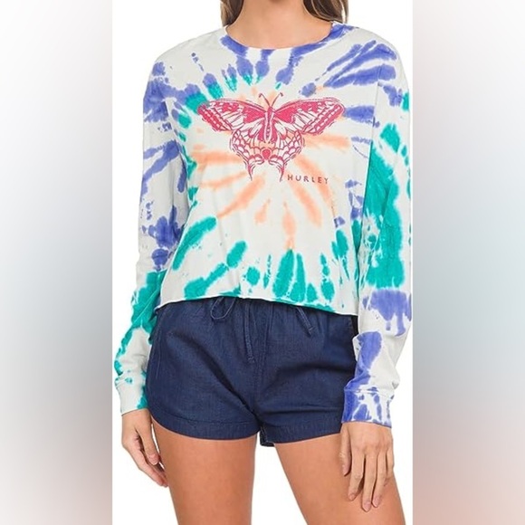 Hurley Papillon Washed Crop Long Sleeve T-Shirt size medium - Picture 1 of 6